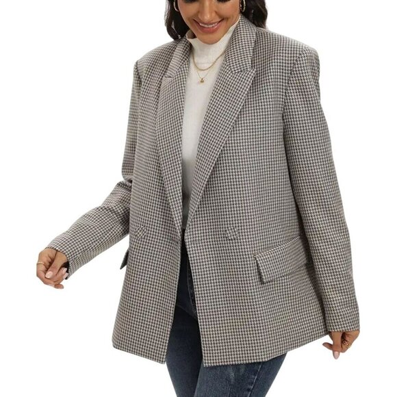 TRNY Oversized Relaxed Fit Mini Multi Colored Houndstooth Blazer Size M - Picture 4 of 13